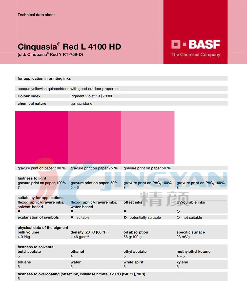 巴斯夫L4100HD高耐候颜料印刷版TDS报告